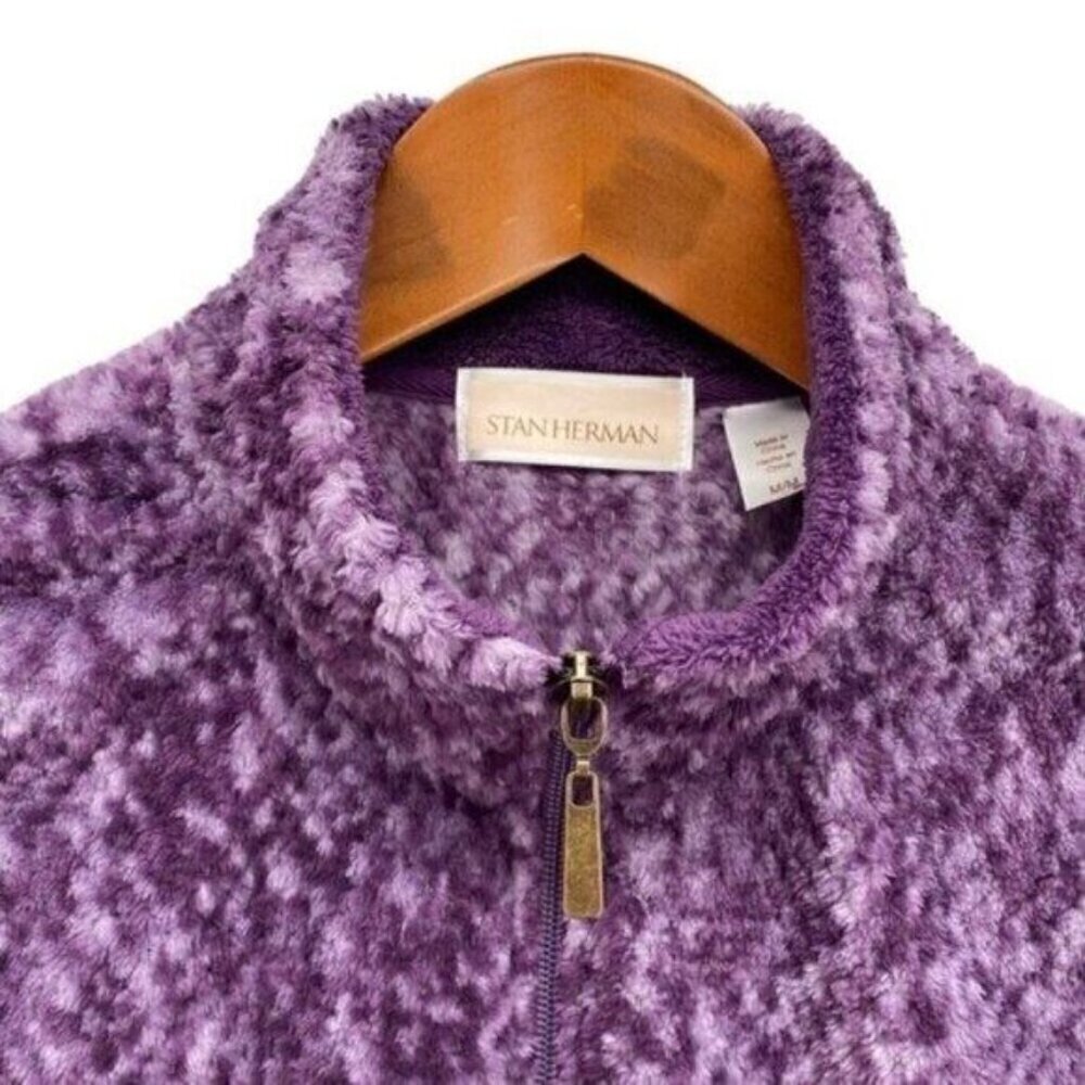 Stan Herman Womens Purple Fuzzy Fleece Zip Up Jacket - Picture 4 of 10